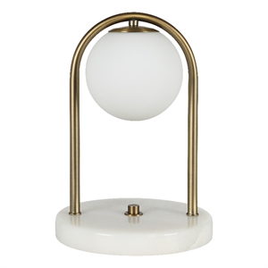 Barca 11.75&quot Tall Dark Antique Brushed Brass Iron Table Lamp with Round Glass Shade Yellow