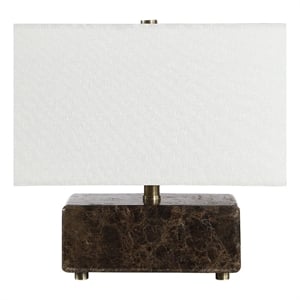 Cabo 11.25&quot Tall Brown Emperador Marble Table Lamp with Rectangle Linen Shade