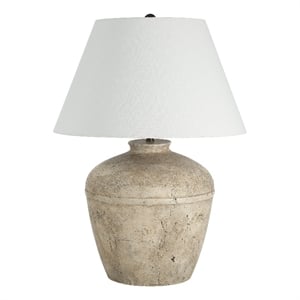 Heritage 29&quot Tall Distressed Brown And Beige Ceramic Table Lamp with Tapered Linen Shade