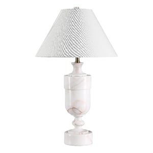 Katn 26&quot Tall White Botochino Marble Table Lamp with Tapered Linen Shade