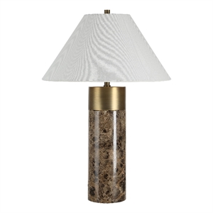 Aria 25&quot Tall Brown Emperador Marble Table Lamp with Tapered Linen Shade
