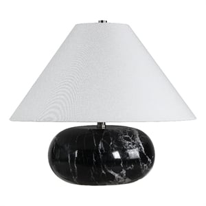 Celine 14.5&quot Tall Black Cloud Marble Table Lamp with Tapered Linen Shade