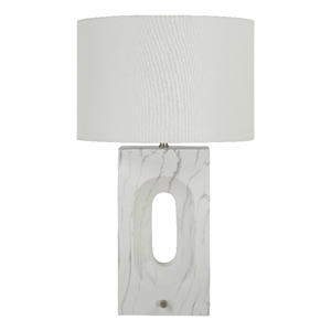 Scriba 27.5&quot Tall Textured Matte White Resin Table Lamp with Drum Linen Shade