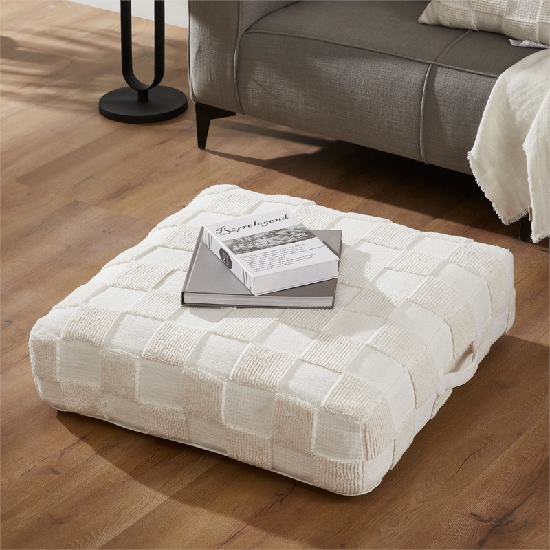 Persona Indoor Cotton Floor Pouf Ivory