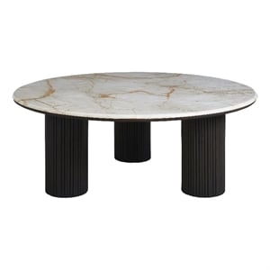 Alessio Indoor Breccia Marble Coffee Table Walnut