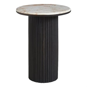 Alessio Indoor Breccia Marble Side Table Walnut