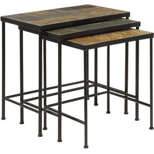 4d concepts 3 piece rustic slate top metal nesting table set in black