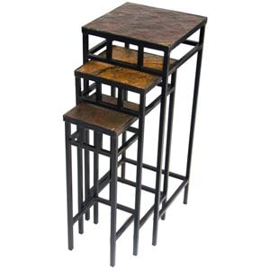 4D Concepts 3 Piece Rustic Slate Top Metal Nesting Plant Stand Set in Black