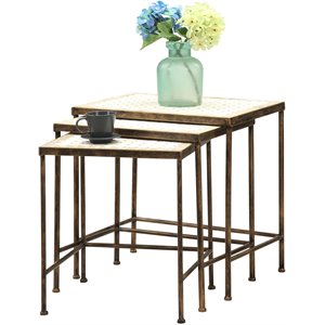 4d concepts 3 piece travertine top nesting table set in rustic bronze