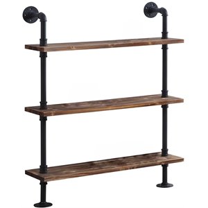 4d concepts anacortes 3 wooden shelf metal piping wall rack in black and brown