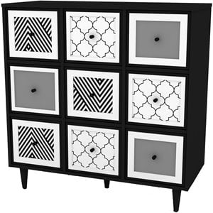 4d concepts theo 6 door 3 drawer accent cabinet in black and white