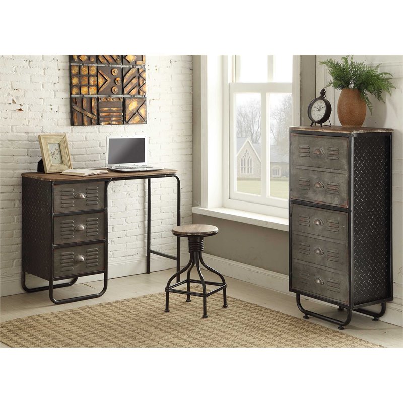 4D Concepts Urban Loft Locker 3 Drawer Metal Writing Desk in Black and ...