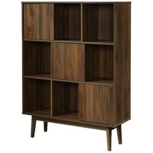 4d concepts montage midcentury 3 tier wooden cubby bookcase in walnut