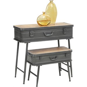 4d concepts urban loft 2 piece metal trunk table set in natural and gray