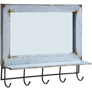 4D Concepts Abbey Rustic Galvanized Metal Framed Accent Mirror with 5 Hooks