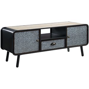 4D Concepts Stephens Wood Top Metal TV Stand in Washed Fir and Black