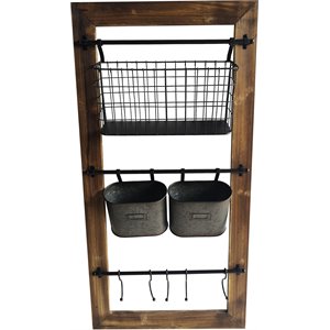 4D Concepts Industrial Wood Framed Metal Wall Organizer in Washed Fir and Black