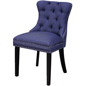 4D Concepts Princess Linen Tufted Dining Side Chair in Blue (Set of 2)