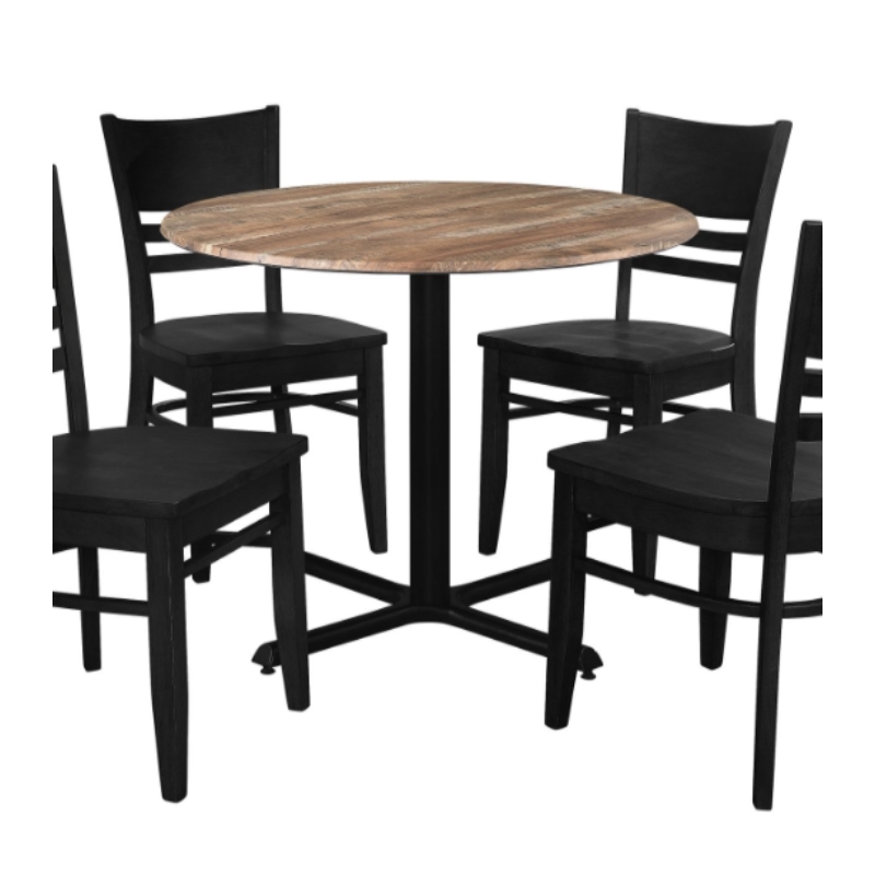 Correll Rustic Oak Premium Cafe Bistro Table with 2 Black Ladder Back Chairs