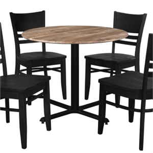 Correll Rustic Oak Premium Cafe Bistro Table with 2 Black Ladder Back Chairs