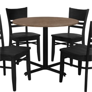 Correll English Walnut Premium Cafe Bistro Table with 2 Black Ladder Back Chairs