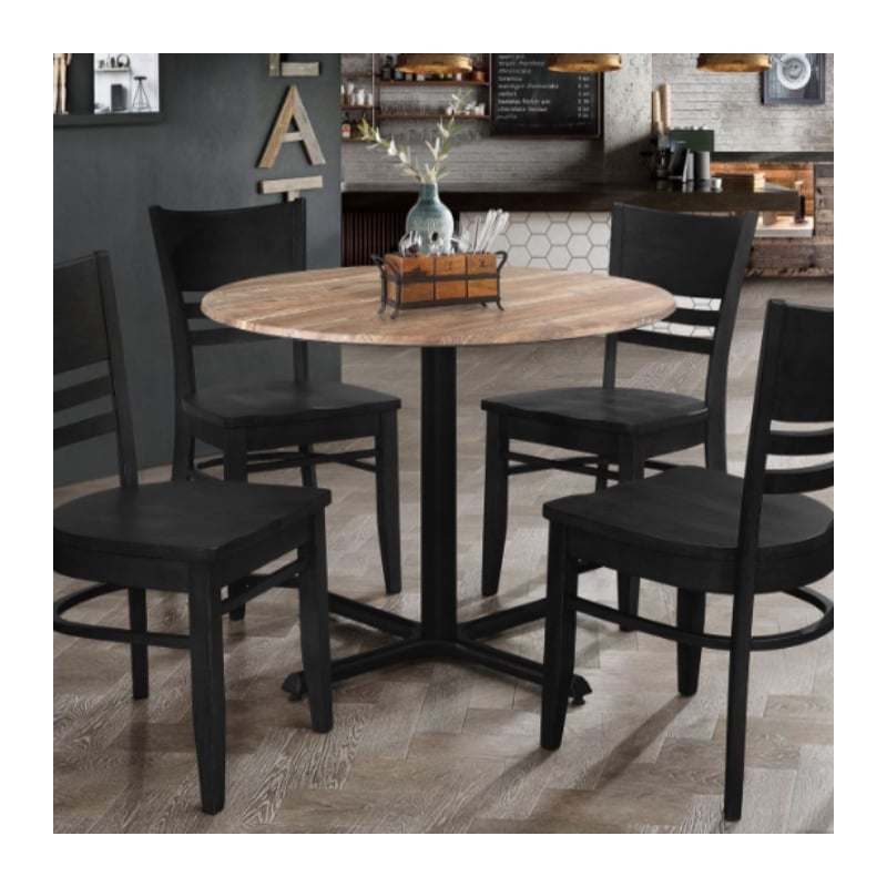 Correll Rustic Oak Premium Cafe Bistro Table with 4 Black Ladder Back Chairs