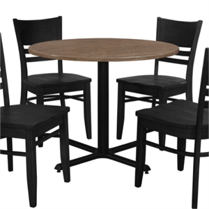 Correll English Walnut Wood Cafe Bistro Table with 4 Black Ladder Back Chairs