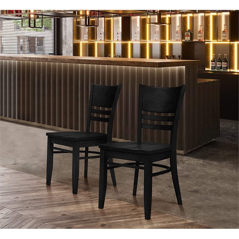 Correll English Walnut Wood Cafe Bistro Table with 4 Black Ladder Back Chairs