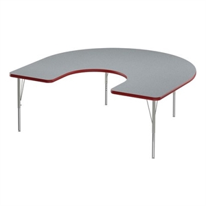 Correll 60x66&quot Horseshoe Commercial Wood Top Activity Table in Gray Granite/Red
