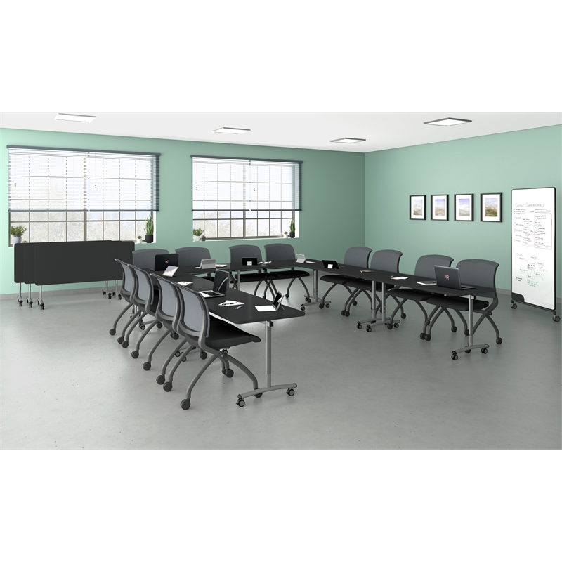 Correll Premium Sit to Stand  Flip Top Table 30x60 Mahogany Wood Laminate