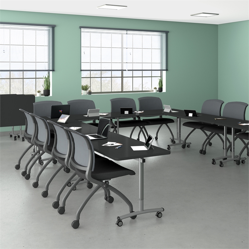 Correll Premium Sit to Stand  Flip Top Table 24x72 Wood Laminate Mahogany