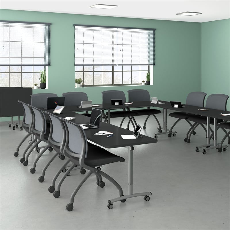 Correll Premium Sit to Stand  Flip Top Table 24x72 Wood Laminate Cherry