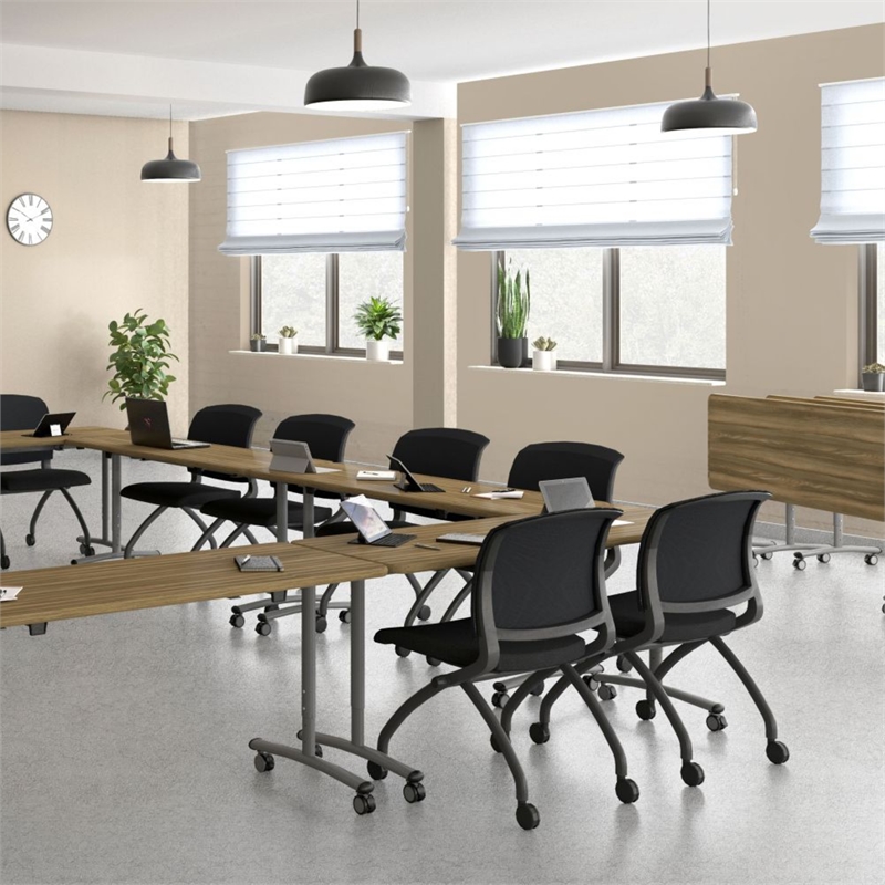 Correll Premium Sit to Stand  Flip Top Table 30x60 Hickory Brown Wood Laminate