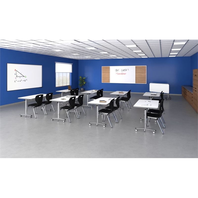 Premium Dry Erase Markerboard Top Flip Top Table Frosty White Wood Laminate