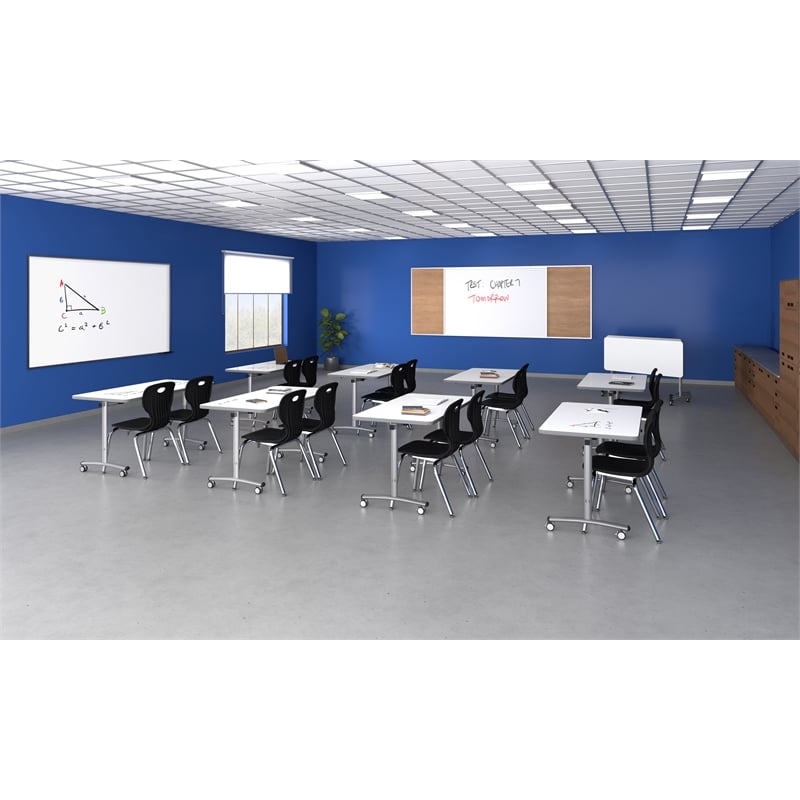 Premium Dry Erase Markerboard Top Flip Top Table White Wood Laminate