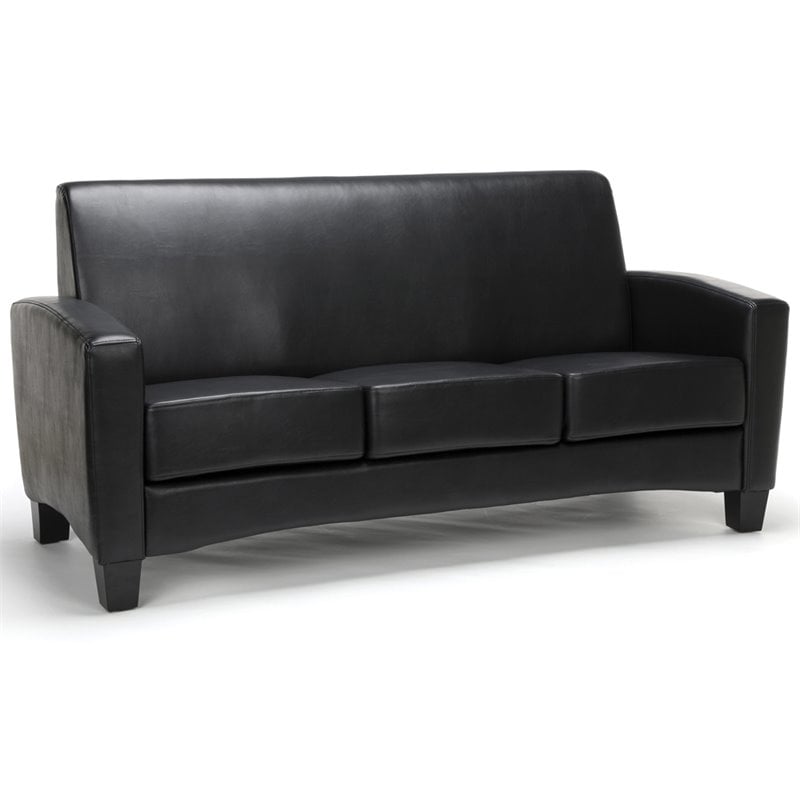 Ofm Essentials Faux Leather Reception Sofa In Black Ess 9052 Blk