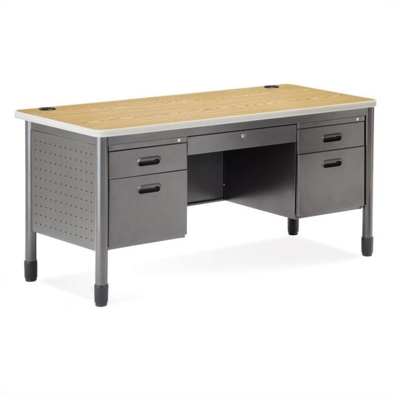 Ofm Mesa Series 59 25 Double Pedestal Teacher S Desk In Oak