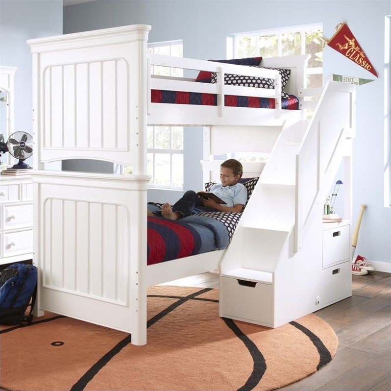 Samuel Lawrence SummerTime Twin Over Twin Bunk Bed with Steps in White ...