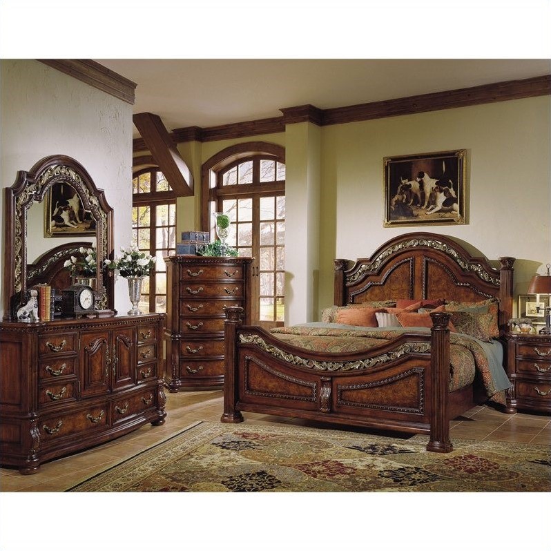 Samuel Lawrence San Marino Panel Bedroom Set in Dark Brown - 3530-SET