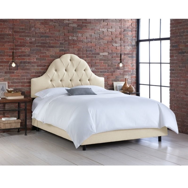 Skyline Upholstered Arched Tufted Twin Bed in Talc 860BEDLNNTLC