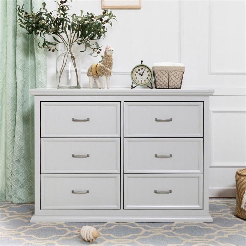 Namesake Foothill Louis Pine Wood 6-Drawer Assembled Dresser in Cloud Gray