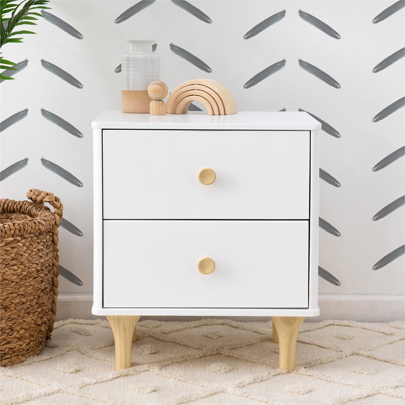 Namesake Lolly 2-Drawer Modern Wood Nightstand in White and Natural