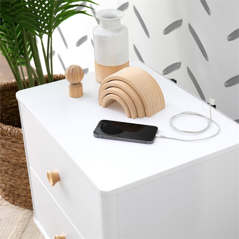 Namesake Lolly 2-Drawer Modern Wood Nightstand in White and Natural