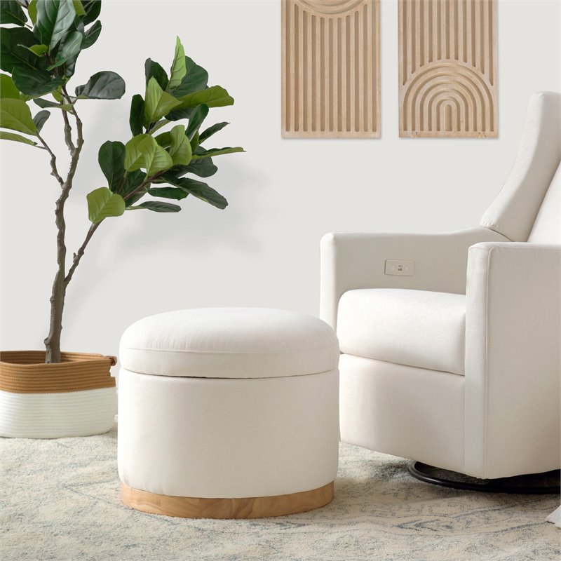 Namesake Naka Modern Fabric Storage Ottoman in Performance Cream