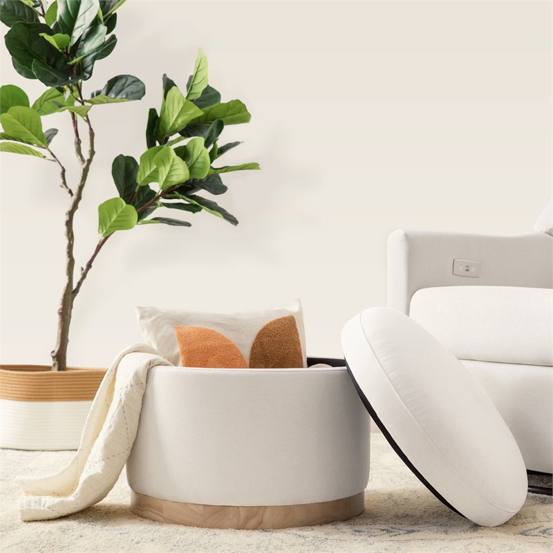 Namesake Naka Modern Fabric Storage Ottoman in Performance Cream