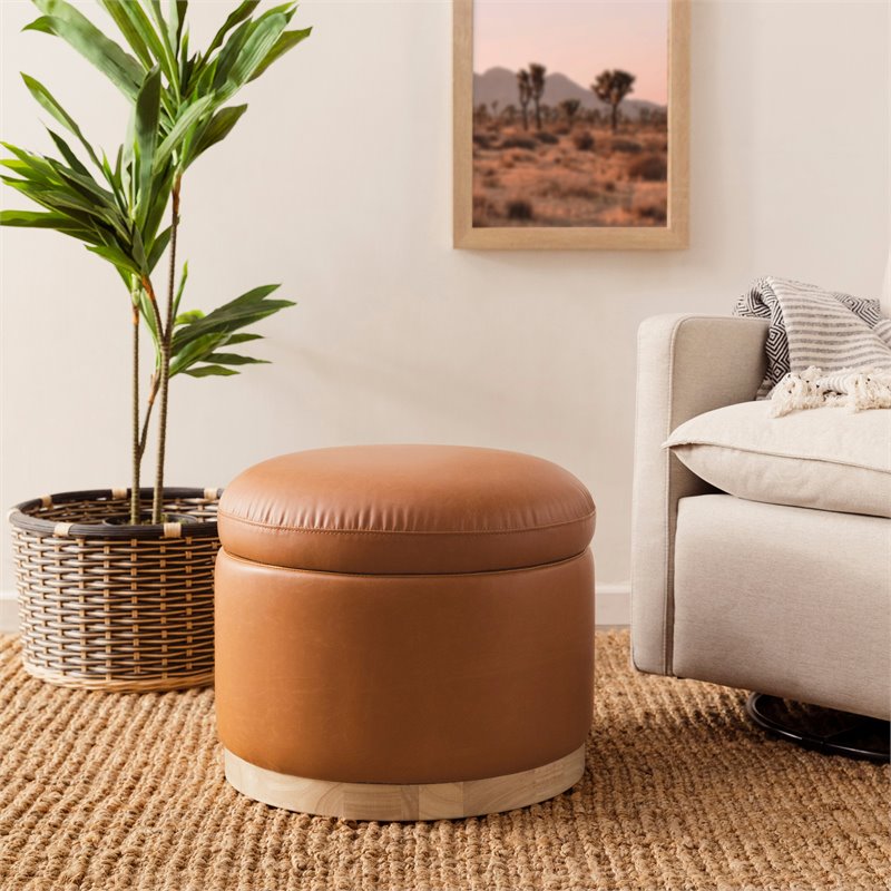 Namesake Naka Modern Leather Storage Ottoman in Tan