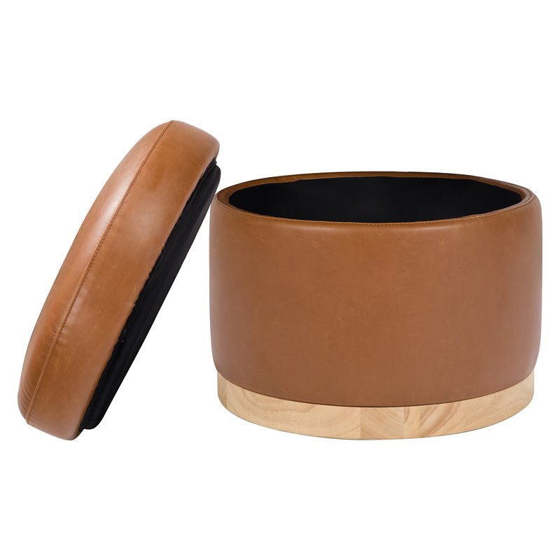 Namesake Naka Modern Leather Storage Ottoman in Tan