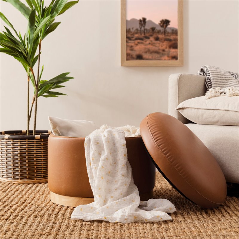 Namesake Naka Modern Leather Storage Ottoman in Tan