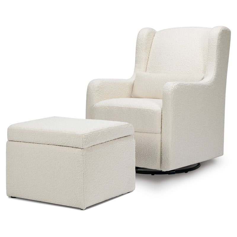 Namesake Adrian Fabric Swivel Glider with Storage Ottoman in White