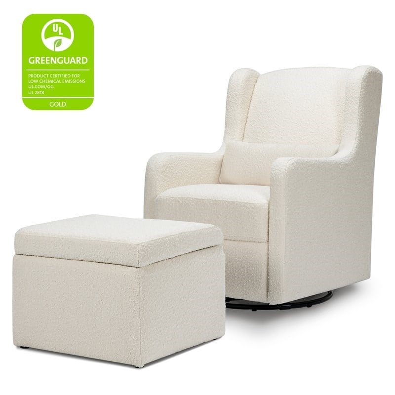 Namesake Adrian Fabric Swivel Glider with Storage Ottoman in White